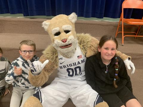 Cosmo the Cougar with Students