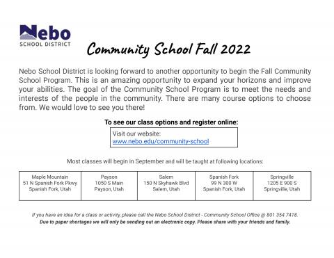 Community School Fall 2022 Flyer