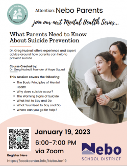 January 19th 6:00-7:00 pm virtual seminar about suicide prevention
