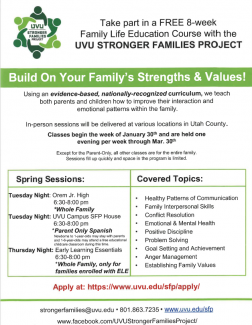 UVU Family Course January 30-March 30. Stronger Families Project