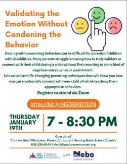Thursday, January 19th at 7:00-8:30 PM - Validating the Emotion Without Condoning the Behavior seminar